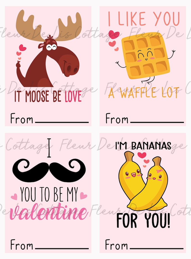 Funny Puns Valentine Printable School Valentine Card Set - Etsy