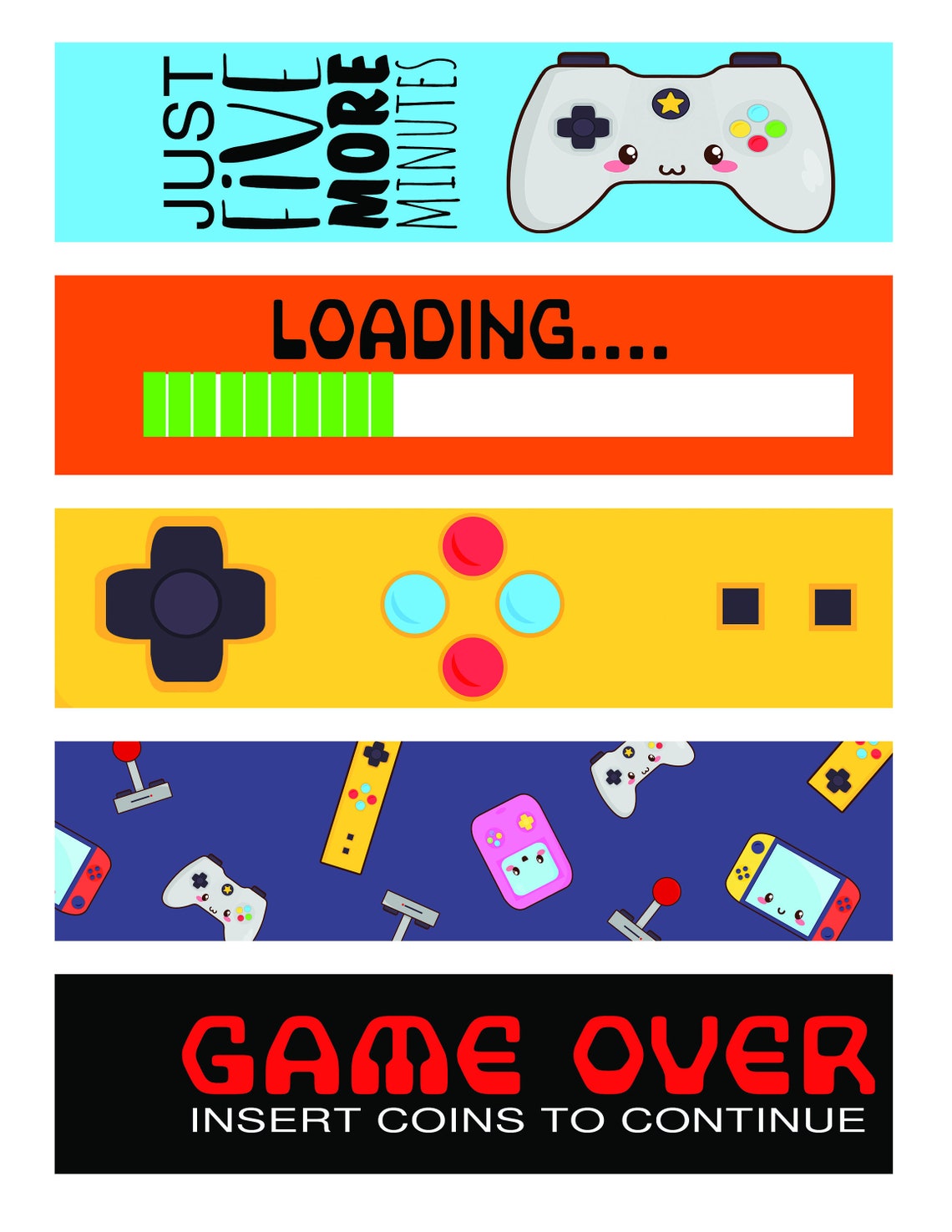 Kawaii Gamer Bookmarks Kids Bookmark Bundle Printable Book Marker Place ...