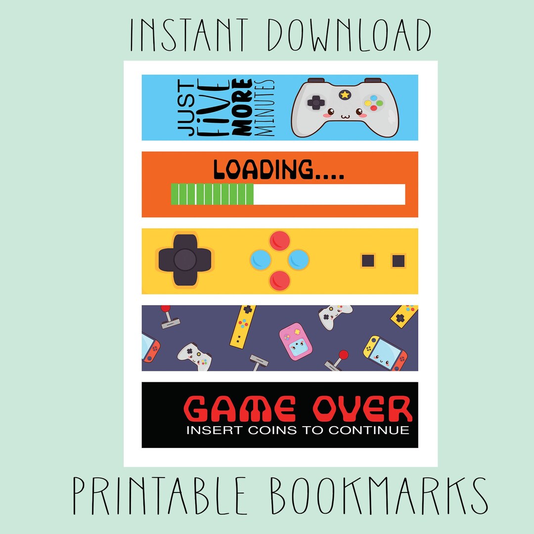 Kawaii Gamer Bookmarks Kids Bookmark Bundle Printable Book Marker Place ...