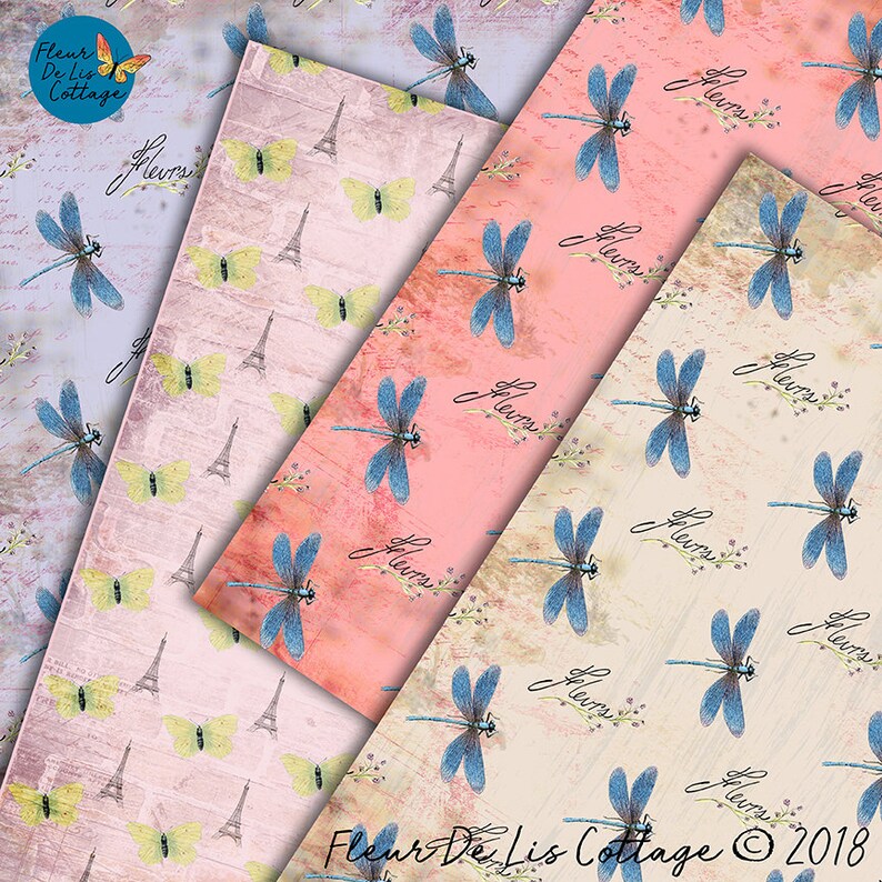 Printable Dragonfly 12x12 Paper, Instant Download, Scrapbooking ...