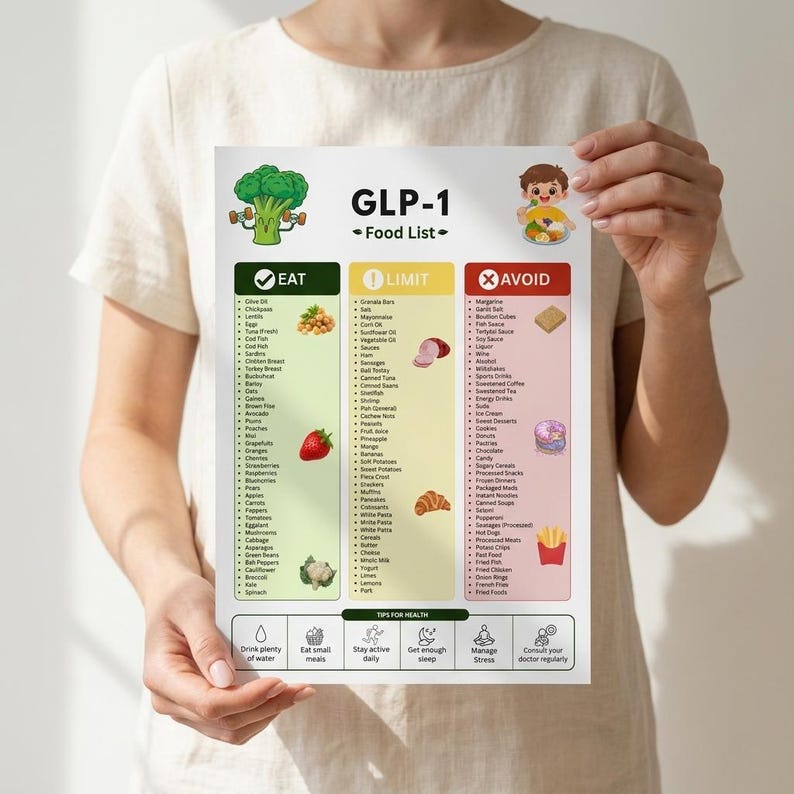 GLP-1 Food List Printable PDF | GLP1 Diet Chart Eat Limit Avoid ...