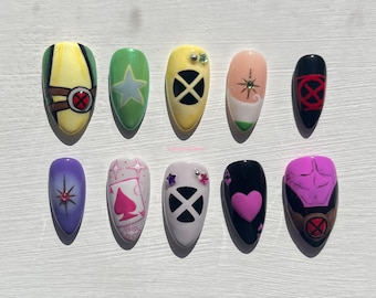 Rogue x Gambit / X-Men / Set de uñas postizas / Uñas de superhéroe