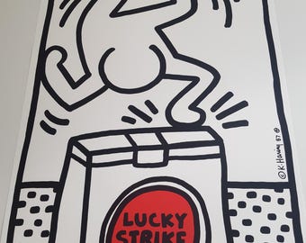 Litografia originale di Keith Haring di 40 anni, risalente al 1987 - Lucky Strike - 100x70 cm - pubblicata da Albin Uldry, Svizzera - 100% originale