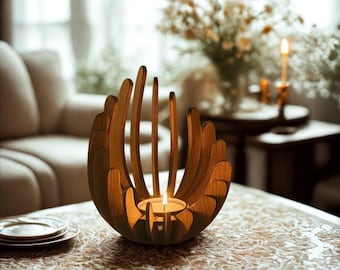 Houten lotuskandelaar theelichtje middelpunt voor boho interieur bruiloft tafel accent natuurlijke houten sculptuur