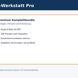 KI-Werkstatt Pro Premium Bundle – KI-Vorlagen für Handwerksbetriebe | ChatGPT Prompts, Kundenmails & Marketingpaket