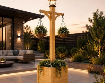 Cedar String Light Post Planter Plans | DIY Outdoor Patio Planter Box PDF