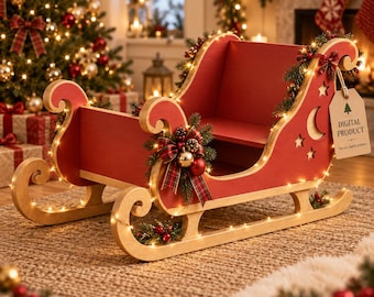 Planos para trineo de Papá Noel en PDF, decoración navideña de madera para hacer tú mismo, proyecto de carpintería navideña, descarga digital imprimible.