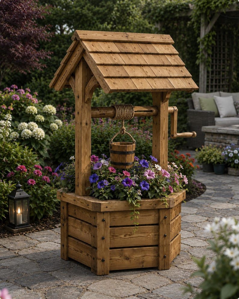 DIY Wooden Wishing Well Plans | Garden Flower Planter Blueprint | Printable PDF Woodworking Plans image 10