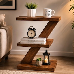 DIY Z-formade sidobordsplaner | Modern trähylla med 3 nivåer PDF-guide