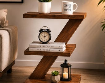DIY Z Shape Side Table Plans | Modern 3 Tier Wood Shelf PDF Guide