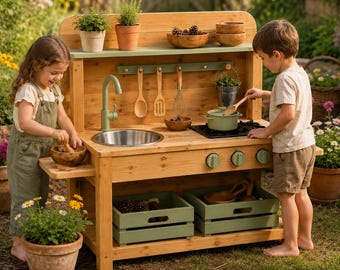 Kinder Outdoor Schlamm Küchenpläne | DIY Spielküche aus Holz PDF (Digital Download)