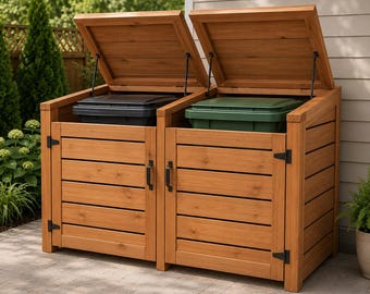 Planos para cerramiento de doble contenedor de basura / Caseta de almacenamiento de basura exterior de madera para reciclaje (construcción casera) PDF