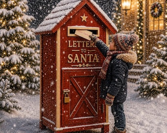 Planos de carpintería para buzón de Papá Noel en PDF / Decoración navideña / Buzón de cartas navideño / Proyecto de bricolaje / Descarga instantánea