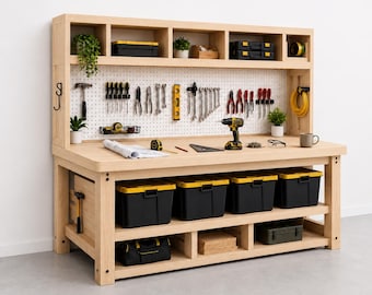 DIY Garage Workbench Plans PDF | Heavy-Duty Craft Table with Storage Shelves | Digital Download
