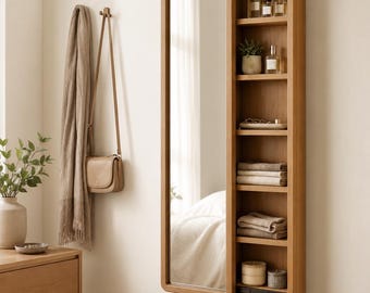 Sliding Mirror Storage Cabinet Plans, Hidden Full-Length Bathroom Shelf DIY PDF