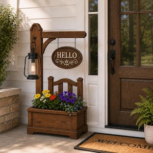 DIY Welcome Planter Box Plans PDF Outdoor Wooden Porch Display Printable Woodworking Blueprint
