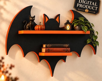 Bat Wall Shelf Woodworking Plan, Gothic Halloween Decor, Spooky Home Project, PDF Digital Download