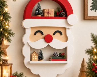 Plano de carpintería para estante de pared de madera de Papá Noel, planos de bricolaje para decoración navideña, planos de construcción, descarga digital