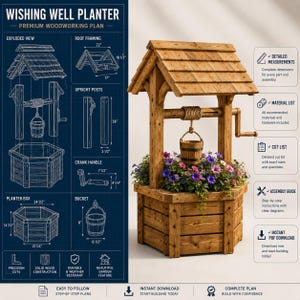 DIY Wooden Wishing Well Plans | Garden Flower Planter Blueprint | Printable PDF Woodworking Plans image 4