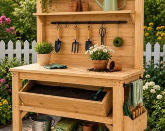 DIY Potting Bench Plans | Deluxe Garden Workbench Blueprint PDF | Instant Download