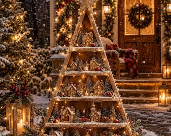 Christmas Village Display Stand Plans, Christmas Tree Shelf DIY Woodworking Plan, Digital PDF Download