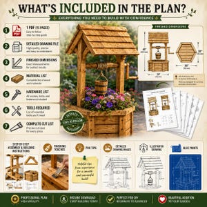 DIY Wooden Wishing Well Plans | Garden Flower Planter Blueprint | Printable PDF Woodworking Plans image 9