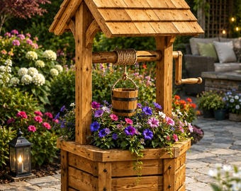 DIY Wooden Wishing Well Plans | Garden Flower Planter Blueprint | Printable PDF Woodworking Plans