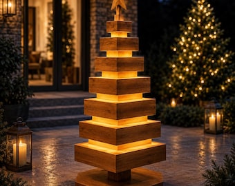 DIY Wooden Christmas Tree Woodworking Plan, Outdoor Lighted Holiday Yard Blueprint PDF
