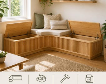 Banquette Seating Plans | Flip-Up Hidden Storage Bench | Custom Size & Shape Breakfast Nook PDF