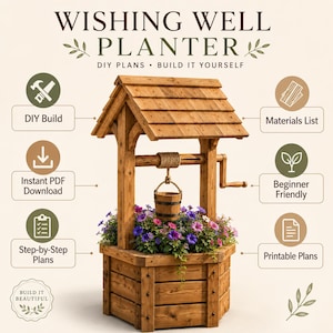 DIY Wooden Wishing Well Plans | Garden Flower Planter Blueprint | Printable PDF Woodworking Plans image 12