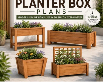 Modern Cedar Planter Box Plans | 4 DIY Raised Garden Bed PDFs | Outdoor Woodworking Bundle