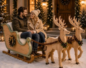 DIY Wooden Sleigh Plans PDF with Reindeer, Outdoor Holiday Yard Decor, Woodworking Project