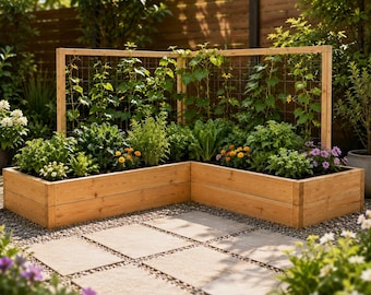 Planos en PDF para bancal elevado en forma de L / Jardinera de cedro para bricolaje / Plano para huerto