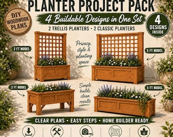 Cedar Planter Bundle, Raised Garden Beds, Privacy Screens, 4 DIY Woodworking Projects, PDF Guide
