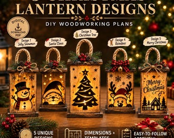 Farol navideño de madera para hacer tú mismo / 5 diseños navideños / Planos de carpintería rústica en PDF / Descarga instantánea