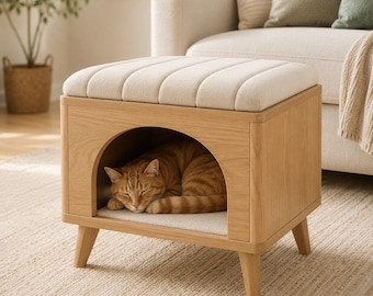 Cat House Chair Plans PDF | 2-in-1 Pet Bed & Ottoman Chair Woodworking Plan