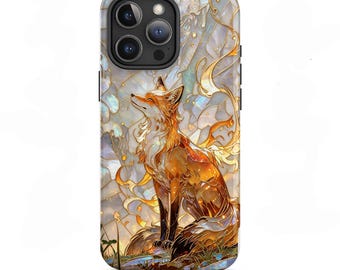 Stained Glass Fox Tough Case, Woodland Boho Celestial Art Cover, iPhone Samsung Pixel