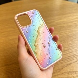 3D Pastel Rainbow Wave Phone Case, Starry Galaxy Cover (MagSafe)