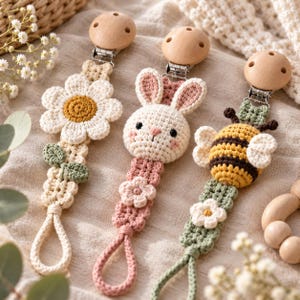 6 in 1 Crochet Pacifier Clip Pattern Bundle Beginner Baby Soother Holder PDF