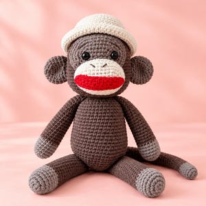 Virkmönster för sockapa, Amigurumi-apa på engelska i PDF-format, visuell guide för nybörjare