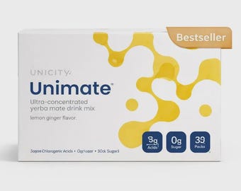 Unimate Yerba Mate Drink Mix | Lemon Ginger Flavor, Sugar-Free, 30 Stick Packs