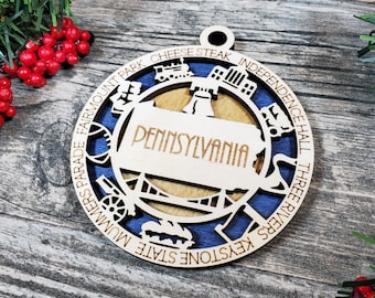 Pennsylvania Wooden USA State Ornament- (USA, United States, State)