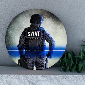 SWAT with Blue Line Wooden Sign- Police, Officer, Law, Law Enforcement, Sheriff, Trooper, Deputy, Cop