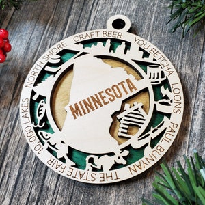 Minnesota USA State Ornament aus Holz - Vintage Zustand Dekoration