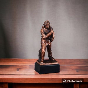Personalized Firefighter Sculpture – 12&quot; Fireman Resin Statue with Custom Engraved Plate – Retirement, Memorial, or Hero Gift