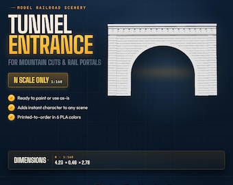 Model Railroad Brick Tunnel Entrance – N Scale 3D Printed Track Portal