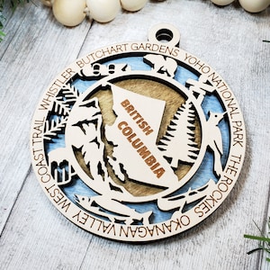 British Columbia Canada Provincial Wooden Ornament- (Canada, Canadian, Province, Provincial)