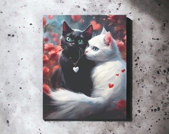 Acrylic Full Color Print- Black & White Cats in Love