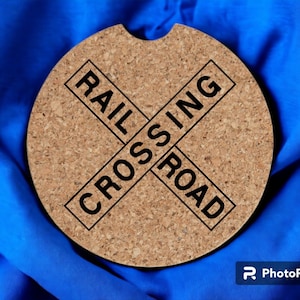 Cork Car (vehicle) Coaster- Railroad Crossing X Shaped Sign