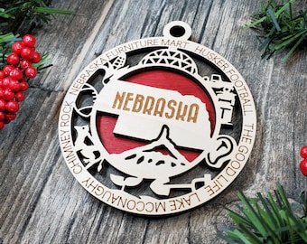 Nebraska Wooden USA State Ornament- (USA, United States, State)